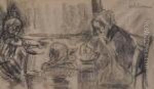 Pencil Sketch, 
Figures At A Table