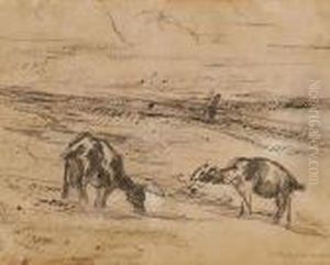Grasende Ziegen by Max Liebermann