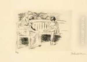 "warterin Mit Kind Auf Einer Gartenbank" by Max Liebermann