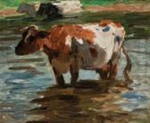 Kuh In Einem Bach by Max Liebermann