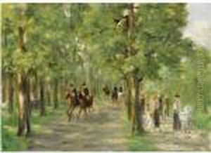 Allee Im Tiergarten Mit Reitern Und Spaziergangern by Max Liebermann