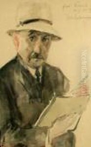 Self-portrait Of The Artist Holding A Sketchingbook by Max Liebermann