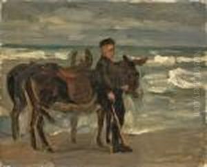 Junge Mit Zwei Reiteseln Am Meer by Max Liebermann