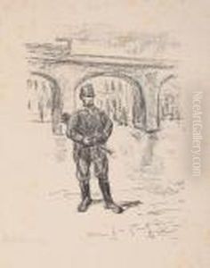 Landsturmsoldat Halt Bruckenwacht by Max Liebermann
