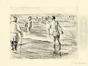 Badende Jungen, Links Strandwachter