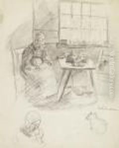 Sitzende Hollandische Bauerin In Einer Kuche by Max Liebermann