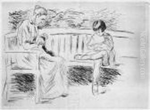 Warterin Mit Kind Auf Einer Gartenbank by Max Liebermann
