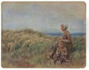 "schafhirtin Und Kleines Madchen Auf Der Dune" by Max Liebermann