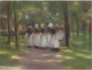 Sonntagnachmittag In Laren - 
Allee Mit Madchen (sunday Afternoon In Laren - Alley With Girls) by Max Liebermann