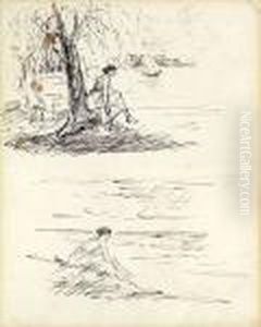 "sitzende Junge Frau Am Wannsee / Sitzende Junge Frau Am Meer" (studienblatt) by Max Liebermann