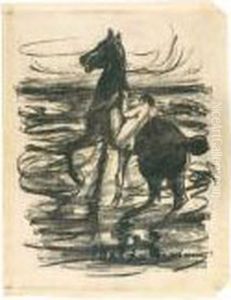 Nackter Reiter Am Strande. by Max Liebermann