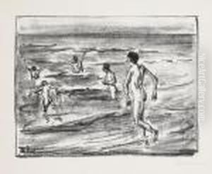 2 Bll.: Badende Jungen. Badende Jungen Im Meer by Max Liebermann