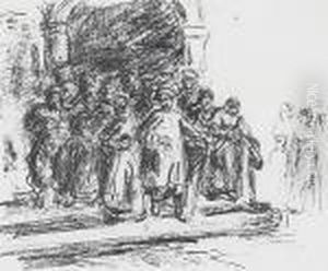 Die Glaubigen Verlassen Die Synagoge by Max Liebermann