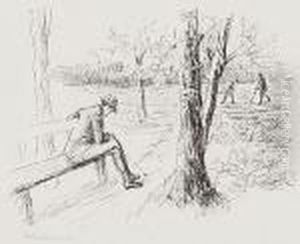 Der Auf Einer Bank In Der Allee Sitzende Nachdenkliche Mann by Max Liebermann