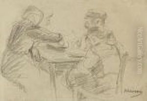 Familie Am Tisch Sitzend by Max Liebermann