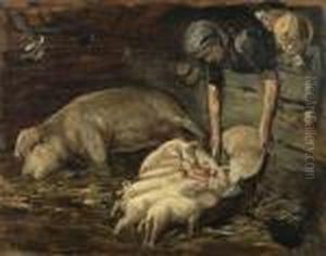 Schweinekoben - Wochenstube by Max Liebermann
