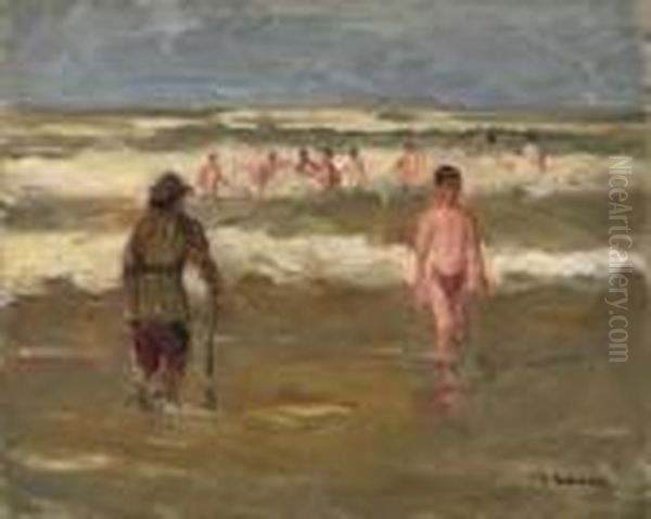 Badende Knaben, Links Ein Strandwachter - view 1