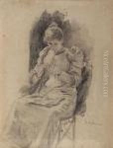 A Knitting Girl by Max Liebermann