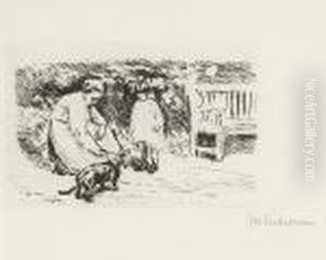 Gartenszene (warterin, Kind Und Hund). 1921 by Max Liebermann