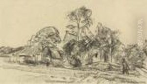 Landschaft Mit Bauernhauser Unter Baumen. by Max Liebermann