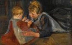 Spielende Kinder - Interieur Mit Zwei Kleinen Madchen