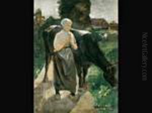 Madchen Mit Kuh by Max Liebermann