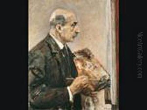 Selbstbildnis Mit Palette An Der Staffelei, Im Profil Nachrechts by Max Liebermann