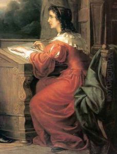 Milton Dictates the Lost Paradise to His Three Daughters detail 1862 2