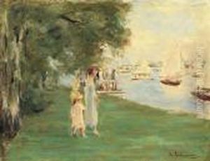 Spazierganger Am Wannseeufer by Max Liebermann