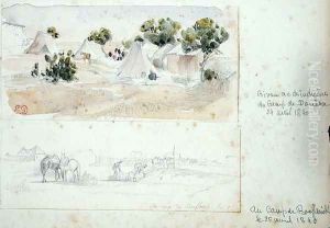 Indigenous Camp at Douera, 24th April 1840 and the Camp at Boufarik, 25th April 1840, from Vues et Portraits Faits Pendant la Campagne de Mai 1840 184 by Felix Philippoteaux