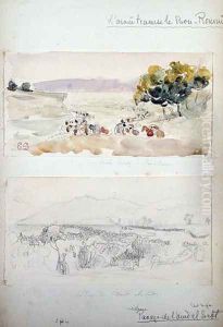 The Army Crossing the Bou-Roumi Passage from Oued El Sebt, from Vues et Portraits Faits Pendant la Campagne de Mai 1840, 1840 by Felix Philippoteaux