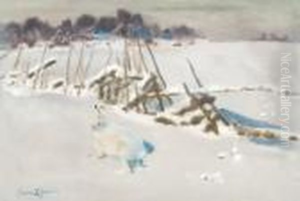 Winter Landscape With Hare By Fence - view 1
