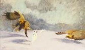 Ornar Slar Hare I Vinterlandskap by Bruno Andreas Liljefors