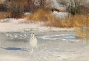 Winter Landscape With Hare And Hounds by Bruno Andreas Liljefors