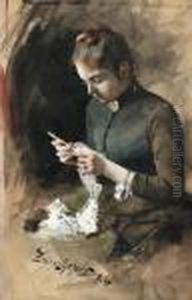 Anna Liljefors Crocheting by Bruno Andreas Liljefors