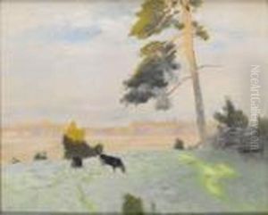 Landskap Med Hund Landskap Med Hund