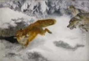 Vinterlandskap Med Hundar Och Rav by Bruno Andreas Liljefors