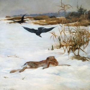 Raven And Hare In A Winter Landscape