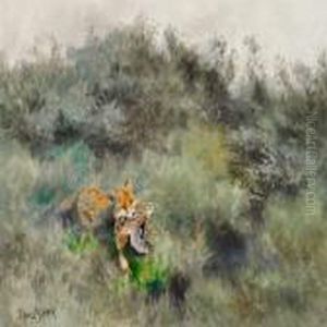 A Fox With A Duck by Bruno Andreas Liljefors