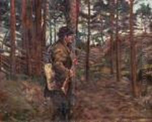 Herbstliches Waldinneres Mit Jager by Bruno Andreas Liljefors