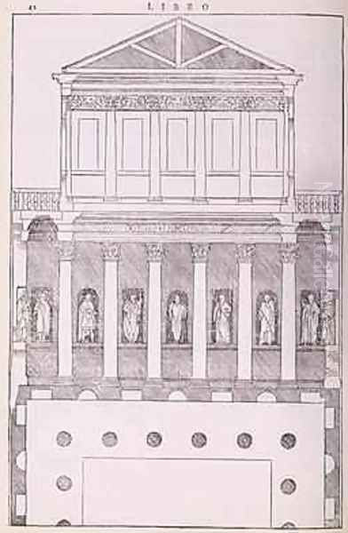 A private Greek house, illustration from a facsimile copy of I Quattro Libri dellArchitettura written by Palladio, originally published 1570 - view 1