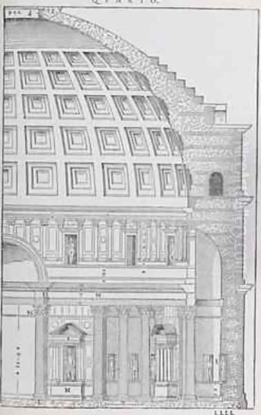 Cross section of the Pantheon, illustration from a facsimile copy of I Quattro Libri dellArchitettura written by Palladio, originally published 1570 - view 1
