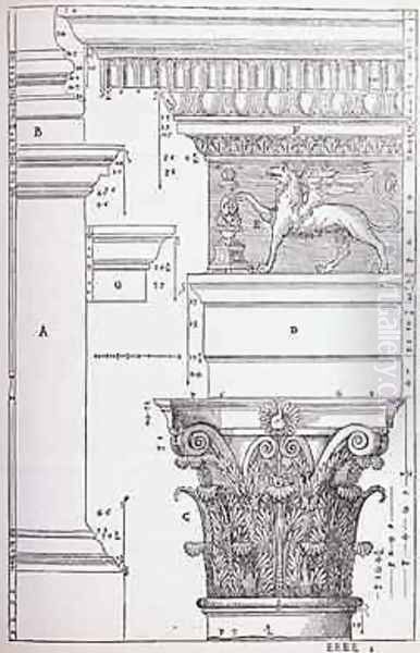 Decorative details from the Temple of Antoninus and Faustina, illustration from a facsimile copy of I Quattro Libri dellArchitettura written by Palladio, originally published 1570 - view 1