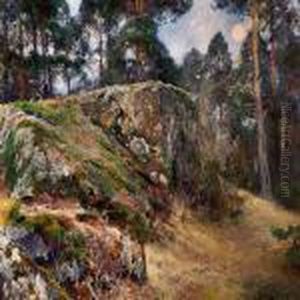 A Rocky Landscape Atfull Moon by Bruno Andreas Liljefors