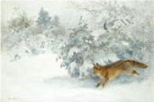 Rav I Vinterpals (fox In Winter Landscape) by Bruno Andreas Liljefors
