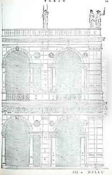 Elevation detail of the basilica in Vicenza, illustration from a facsimile copy of I Quattro Libri dellArchitettura written by Palladio, originally published 1570 - view 1