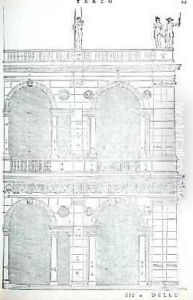 Elevation detail of the basilica in Vicenza, illustration from a facsimile copy of I Quattro Libri dellArchitettura written by Palladio, originally published 1570 Elevation detail of the basilica in Vicenza, illustration from a facsimile copy of I Quattro Libri dellArchitettura written by Palladio, originally published 1570