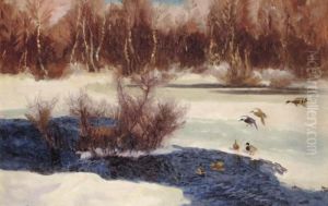 Grasander Vid Fruset Vattendrag (wild Ducks By Frozen Water) by Bruno Andreas Liljefors