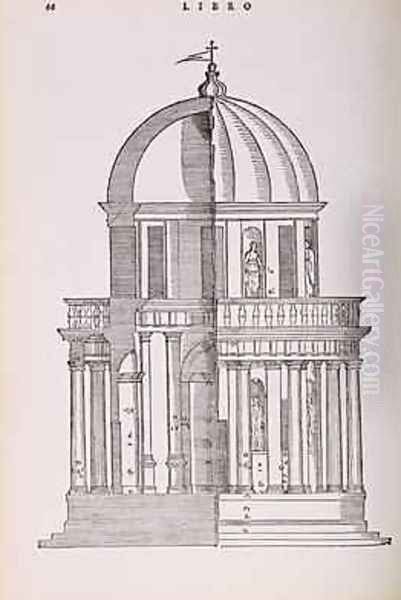 Elevation and Cross Section of the Temple of Jupiter Stator, illustration from a facsimile copy of I Quattro Libri dellArchitettura written by Palladio, originally published 1570 - view 1