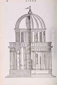 Elevation and Cross Section of the Temple of Jupiter Stator, illustration from a facsimile copy of I Quattro Libri dellArchitettura written by Palladio, originally published 1570 Elevation and Cross Section of the Temple of Jupiter Stator, illustration from a facsimile copy of I Quattro Libri dellArchitettura written by Palladio, originally published 1570
